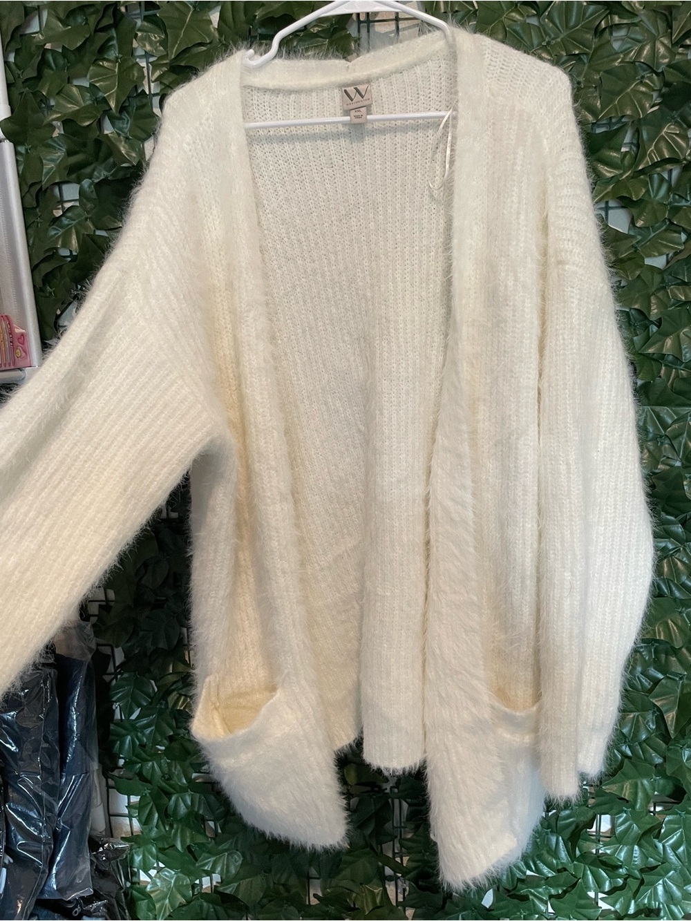 Worthington Cream Open-Front Fuzzy Cardigan